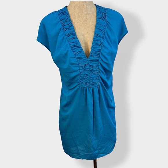 Twelfth Street Cynthia Vincent Teal Blue‎ V Neck Tunic Bloiuse P - Picture 1 of 5